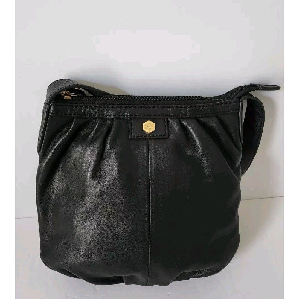 Lodis Black Leather Crossbody Bag Purse Adjustable Zip Pocket Purse 9x9x3" *D-1